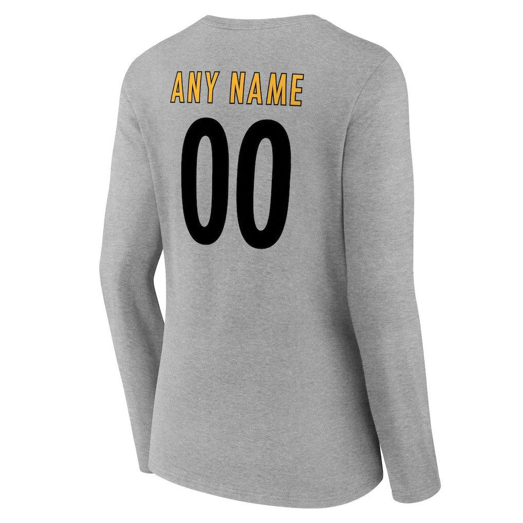 Pittsburgh Steelers Women's Team Authentic Personalized Name & Number Long Sleeve V-Neck T-Shirt | NFL Outlet