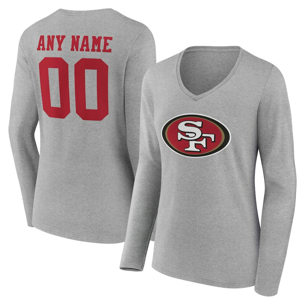 San Francisco 49ers Women's Team Authentic Personalized Name & Number Long Sleeve V-Neck T-Shirt | NFL New