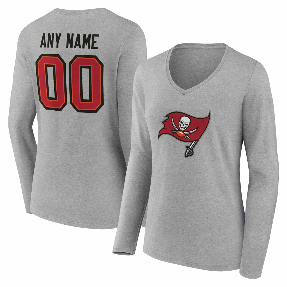 Tampa Bay Buccaneers Women's Team Authentic Personalized Name & Number Long Sleeve V-Neck T-Shirt | NFL Discount