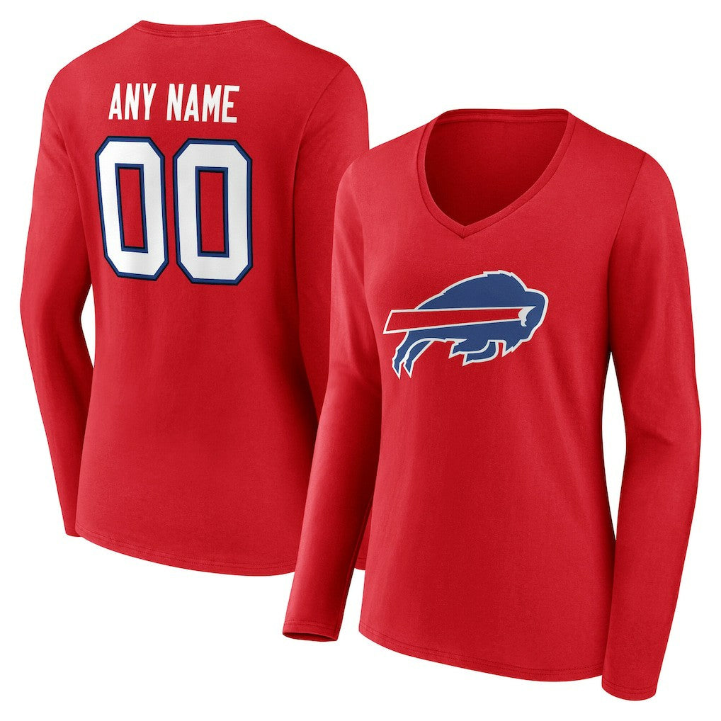 Buffalo Bills Women's Team Authentic Personalized Name & Number Long Sleeve V-Neck T-Shirt | NFL Sale