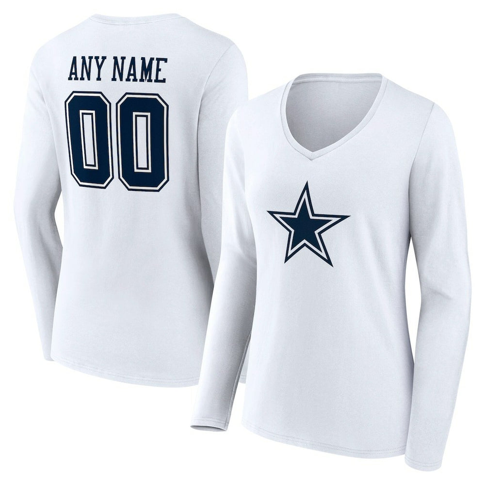 Dallas Cowboys Women's Team Authentic Personalized Name & Number Long Sleeve V-Neck T-Shirt | NFL Hot