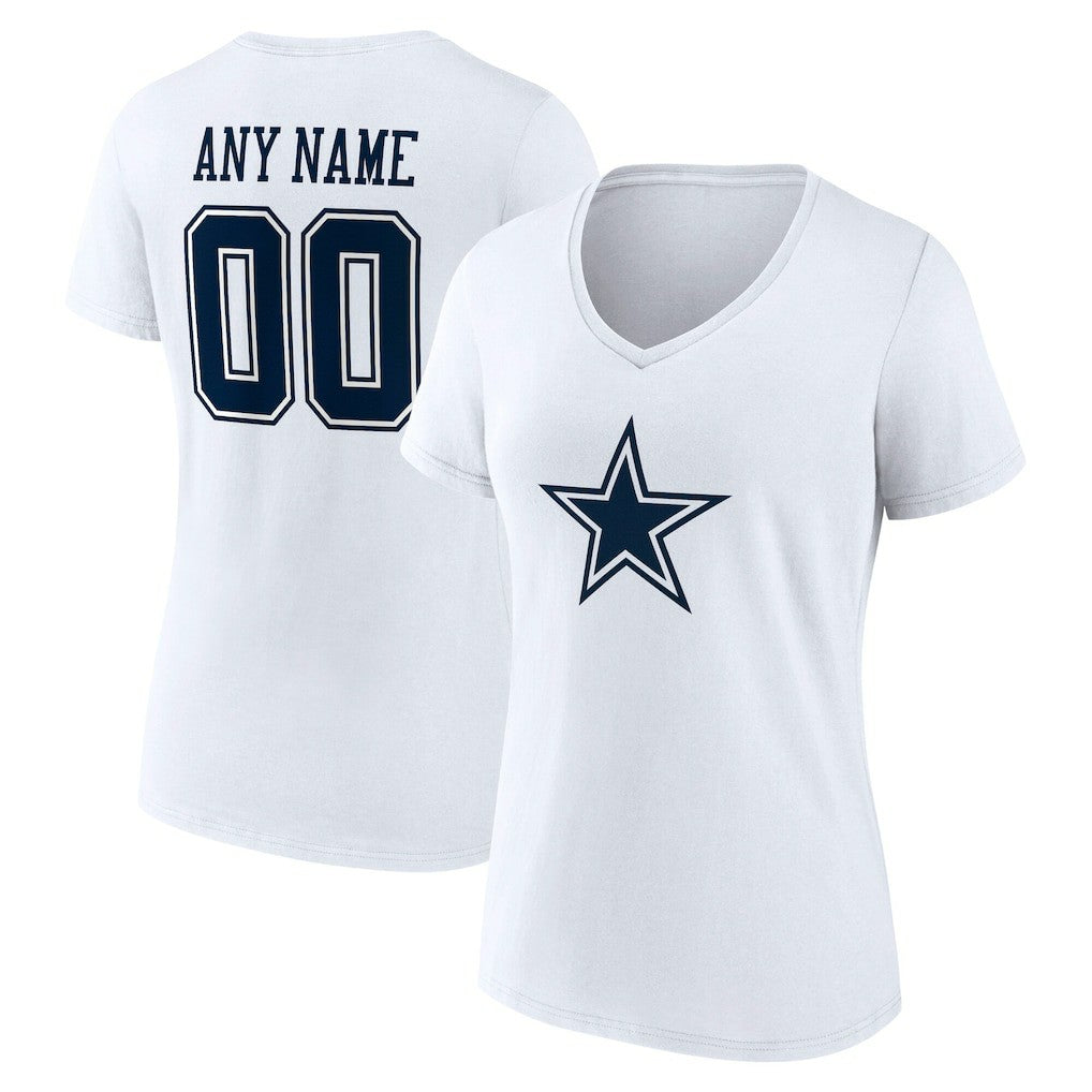Dallas Cowboys Women's Team Authentic Personalized Name & Number V-Neck T-Shirt | NFL Discount