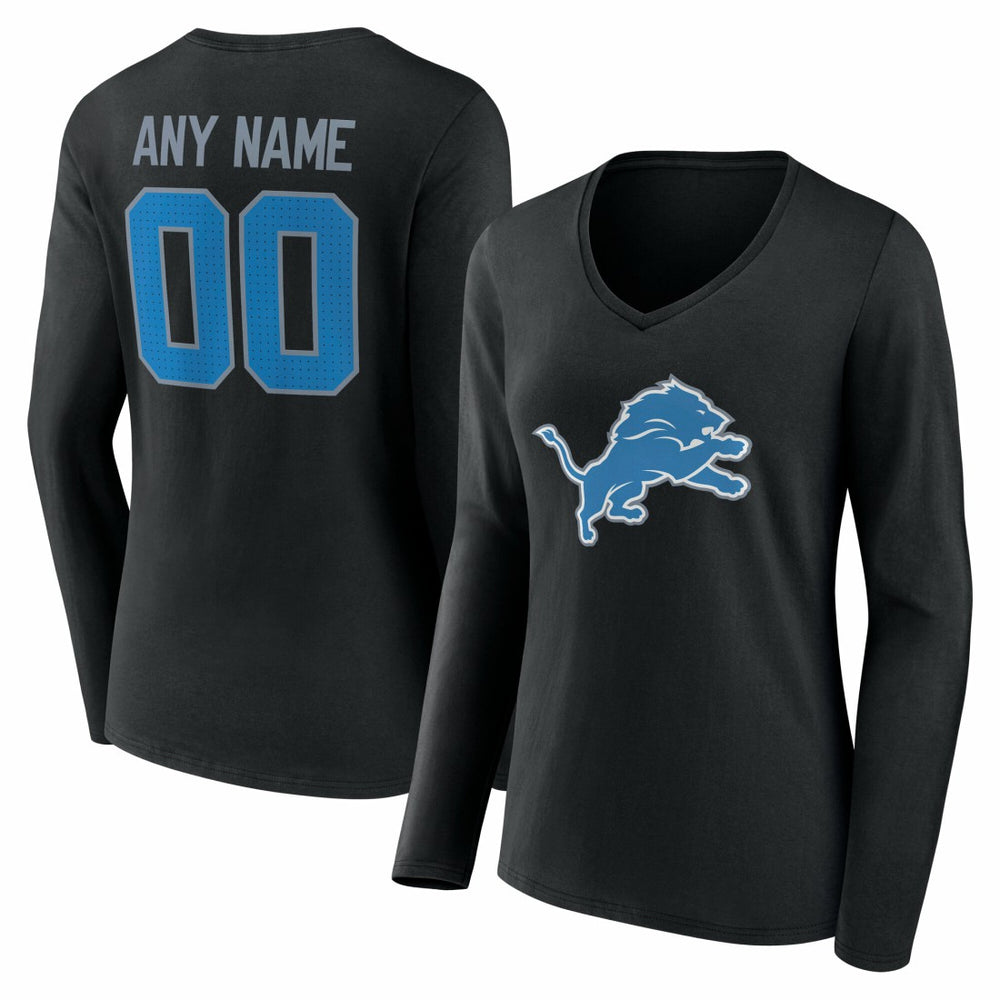Detroit Lions Women's Team Authentic Personalized Name & Number Long Sleeve V-Neck T-Shirt | NFL Hot