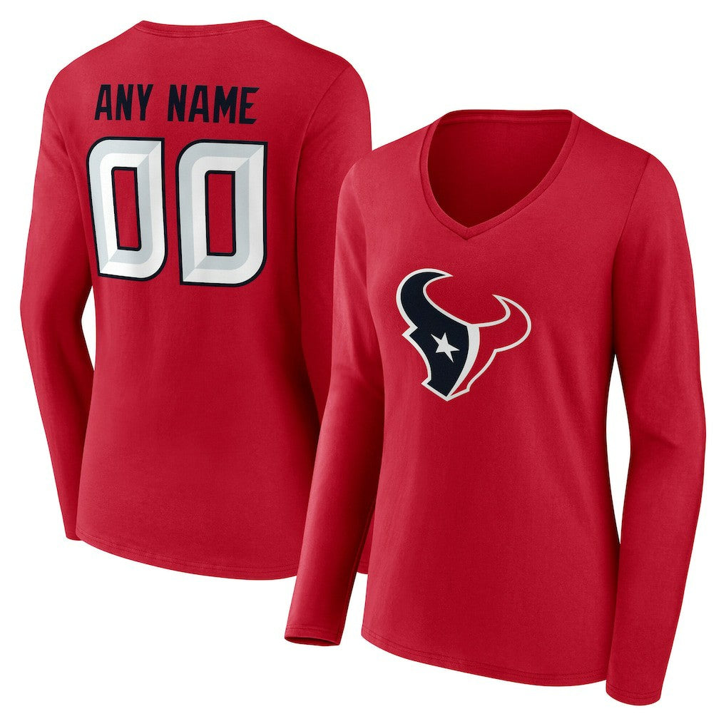 Houston Texans Women's Team Authentic Personalized Name & Number Long Sleeve V-Neck T-Shirt | NFL Discount