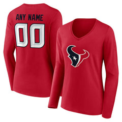 Houston Texans Women's Team Authentic Personalized Name & Number Long Sleeve V-Neck T-Shirt | NFL Discount