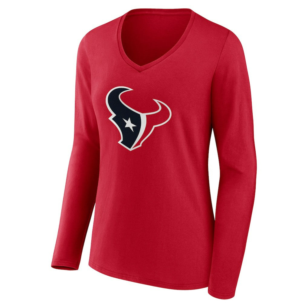 Houston Texans Women's Team Authentic Personalized Name & Number Long Sleeve V-Neck T-Shirt | NFL Discount