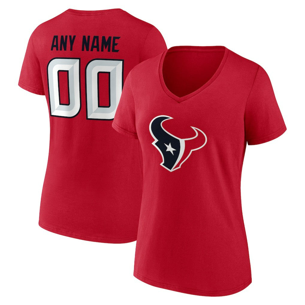 Houston Texans Women's Team Authentic Personalized Name & Number V-Neck T-Shirt | NFL New