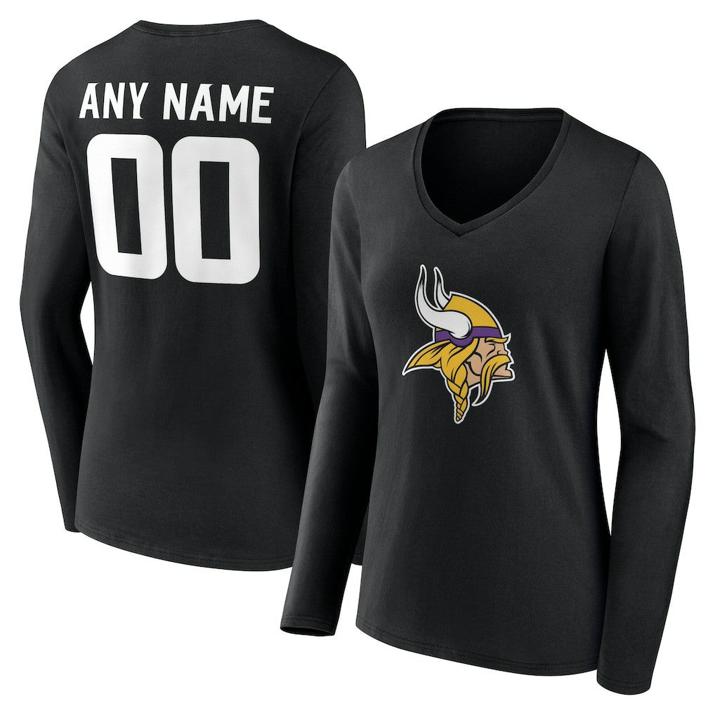 Minnesota Vikings Women's Team Authentic Personalized Name & Number Long Sleeve V-Neck T-Shirt | NFL US