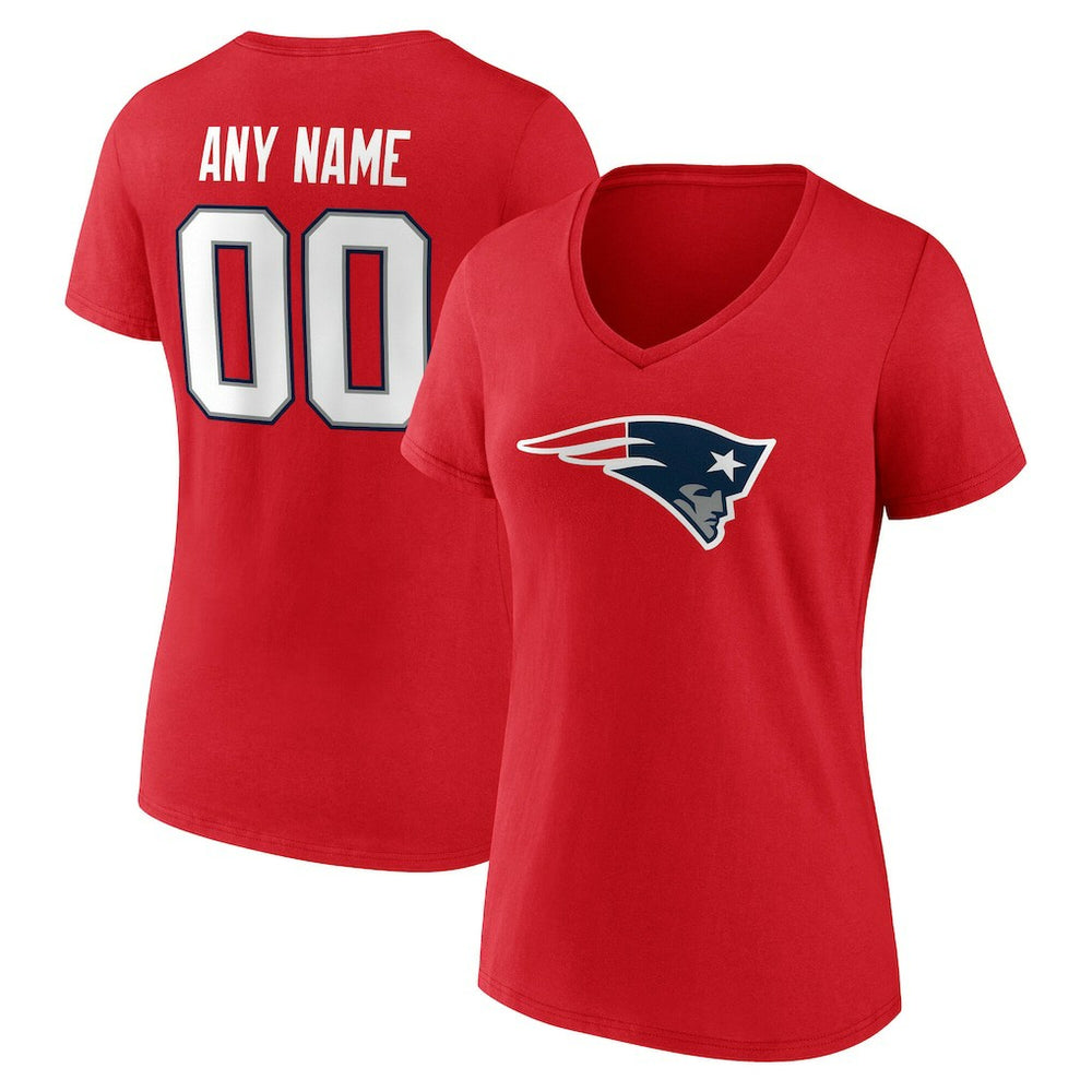 New England Patriots Women's Team Authentic Personalized Name & Number V-Neck T-Shirt | NFL Discount