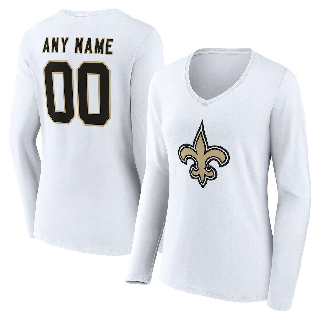 New Orleans Saints Women's Team Authentic Personalized Name & Number Long Sleeve V-Neck T-Shirt | NFL Outlet