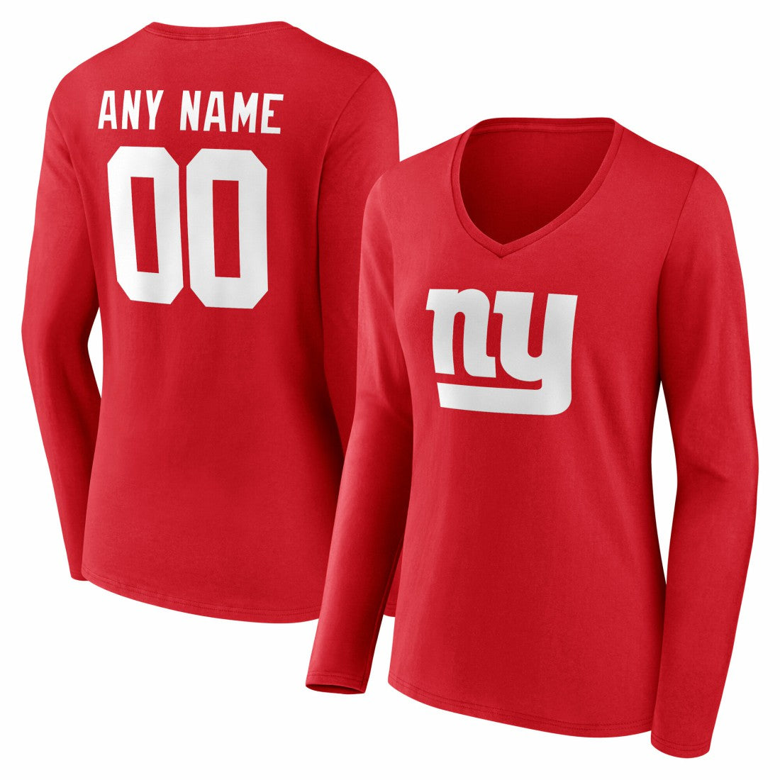 New York Giants Women's Team Authentic Personalized Name & Number Long Sleeve V-Neck T-Shirt | NFL Outlet