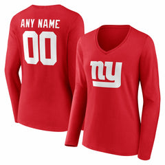 New York Giants Women's Team Authentic Personalized Name & Number Long Sleeve V-Neck T-Shirt | NFL Outlet