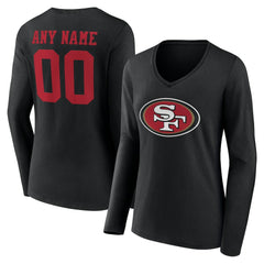 San Francisco 49ers Women's Team Authentic Personalized Name & Number Long Sleeve V-Neck T-Shirt | NFL Outlet