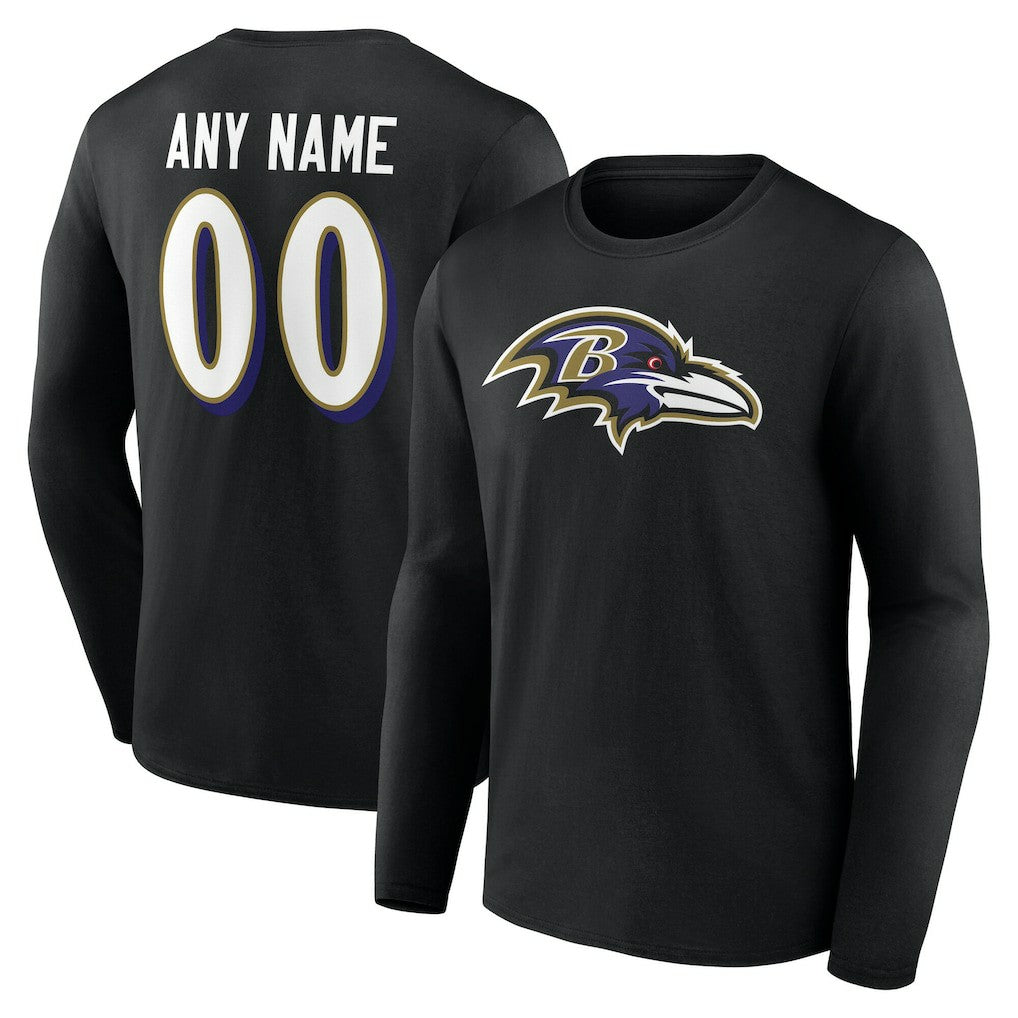 Baltimore Ravens Team Authentic Personalized Name & Number Long Sleeve T-Shirt | NFL Sale