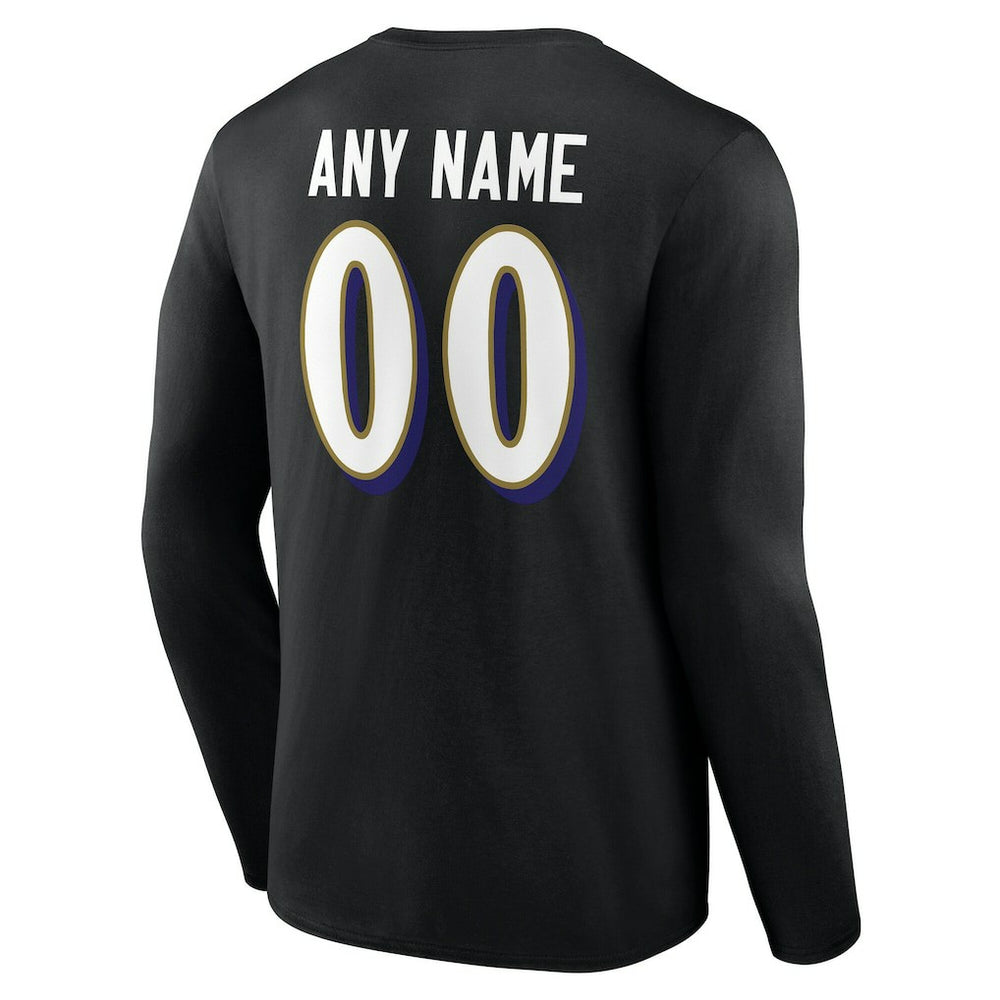Baltimore Ravens Team Authentic Personalized Name & Number Long Sleeve T-Shirt | NFL Sale