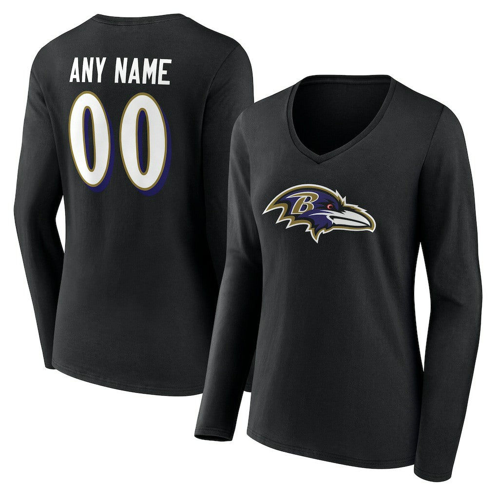 Baltimore Ravens Women's Team Authentic Personalized Name & Number Long Sleeve V-Neck T-Shirt | NFL US