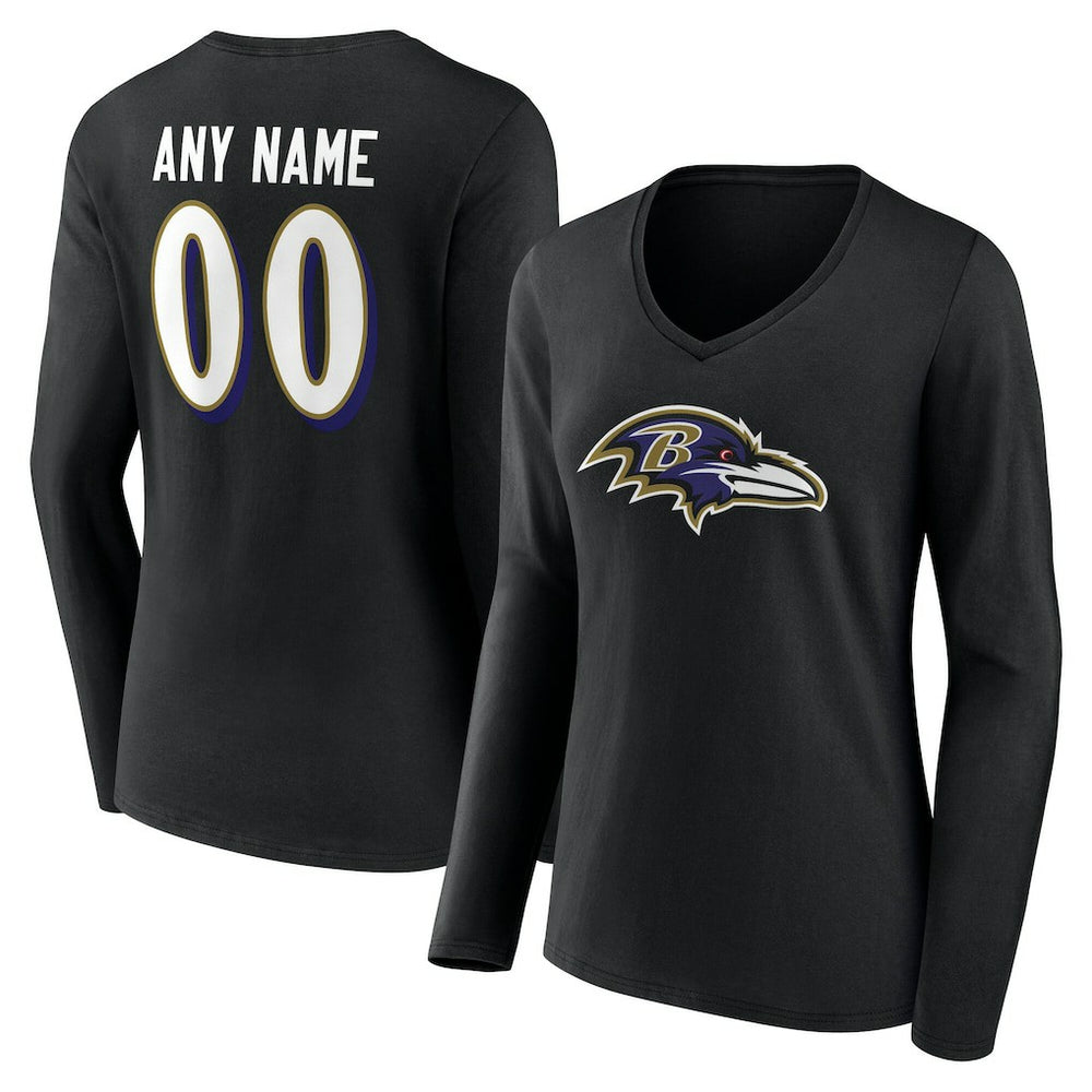 Baltimore Ravens Women's Team Authentic Personalized Name & Number Long Sleeve V-Neck T-Shirt | NFL US
