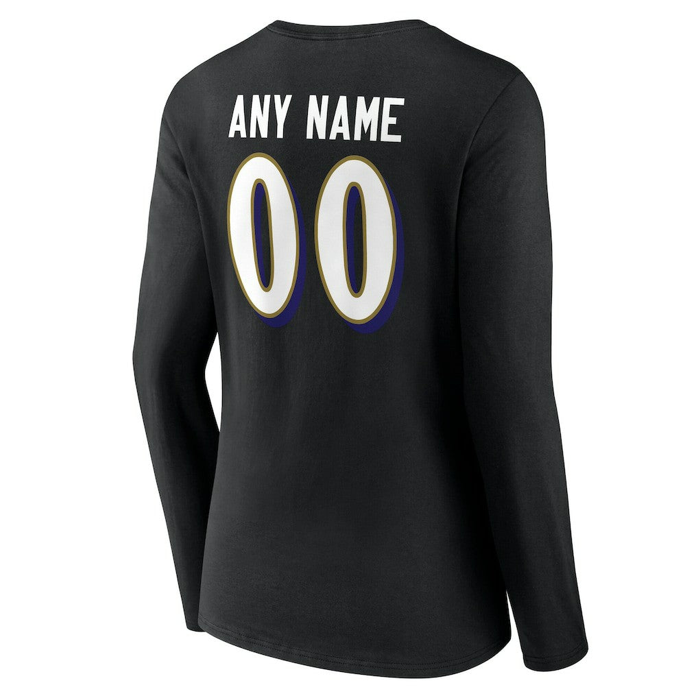 Baltimore Ravens Women's Team Authentic Personalized Name & Number Long Sleeve V-Neck T-Shirt | NFL US