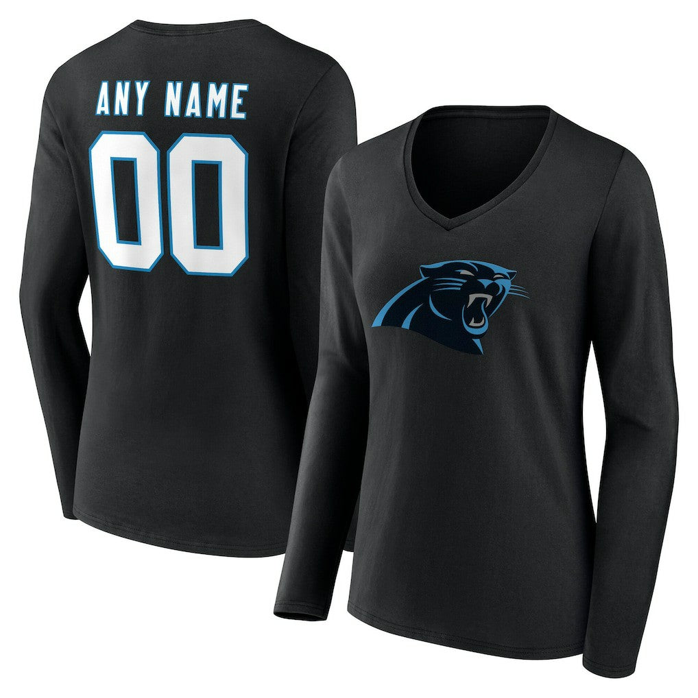 Carolina Panthers Women's Team Authentic Personalized Name & Number Long Sleeve V-Neck T-Shirt | NFL Sale