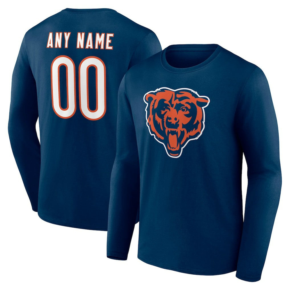 Chicago Bears Team Authentic Personalized Name & Number Long Sleeve T-Shirt | NFL Hot