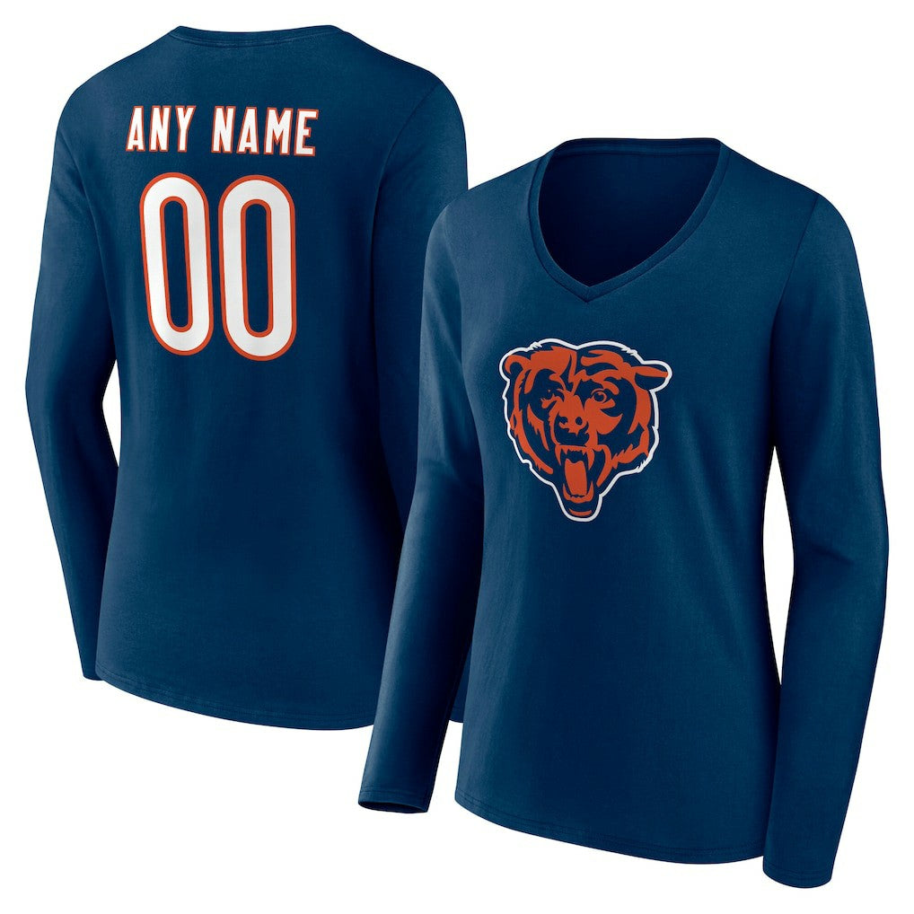 Chicago Bears Women's Team Authentic Personalized Name & Number Long Sleeve V-Neck T-Shirt | NFL US