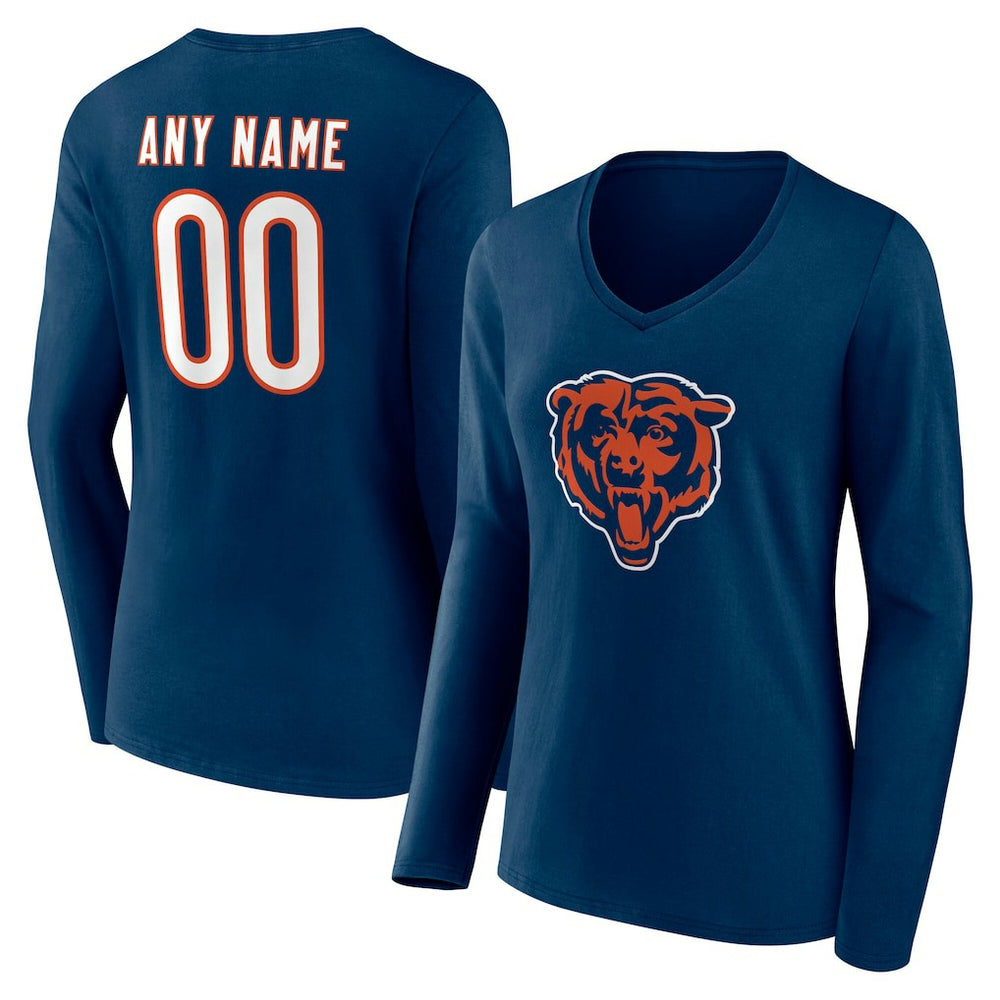 Chicago Bears Women's Team Authentic Personalized Name & Number Long Sleeve V-Neck T-Shirt | NFL US