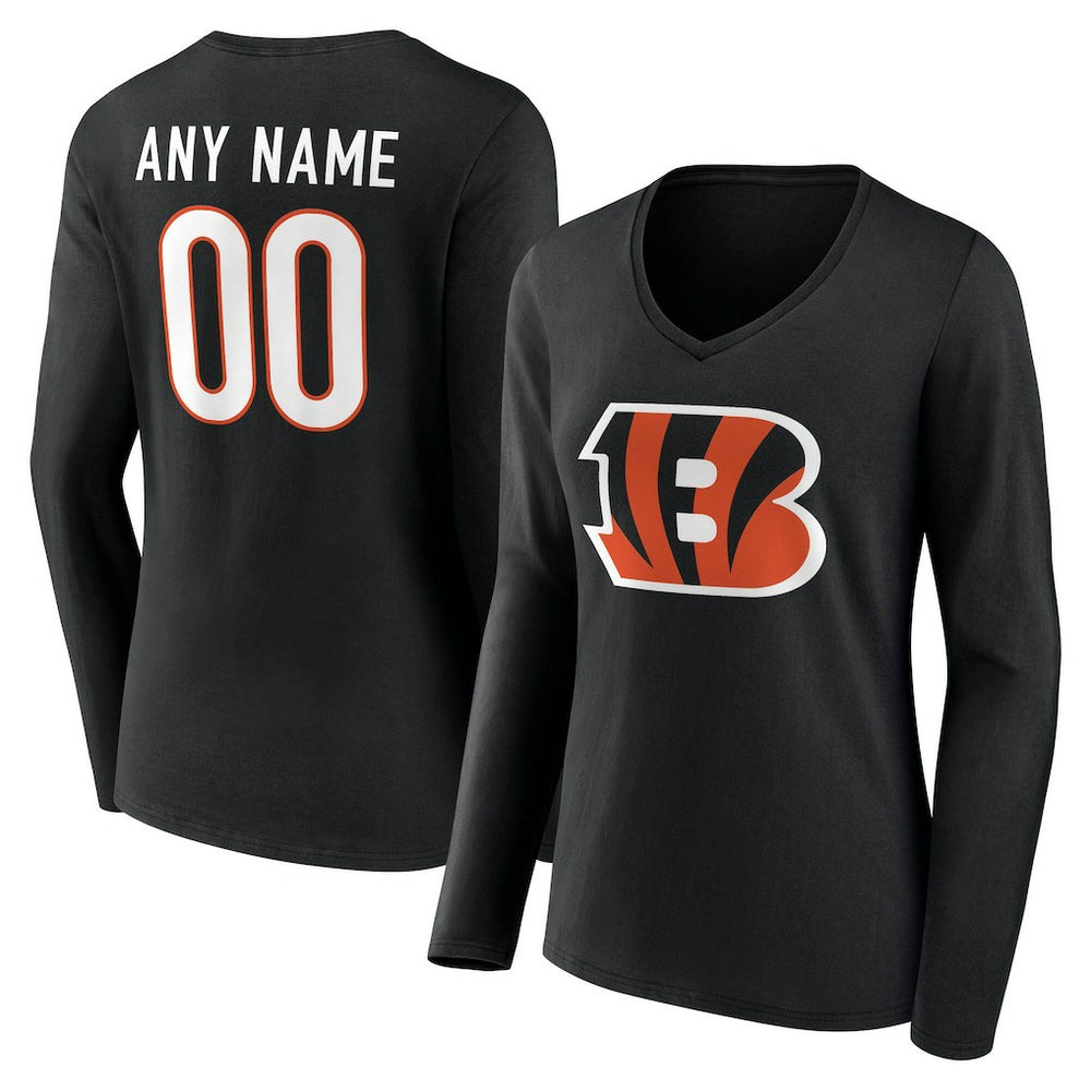 Cincinnati Bengals Women's Team Authentic Personalized Name & Number Long Sleeve V-Neck T-Shirt | NFL Hot
