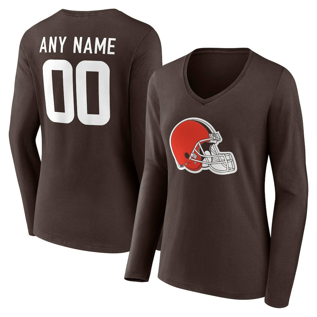 Cleveland Browns Women's Team Authentic Personalized Name & Number Long Sleeve V-Neck T-Shirt | NFL On sale