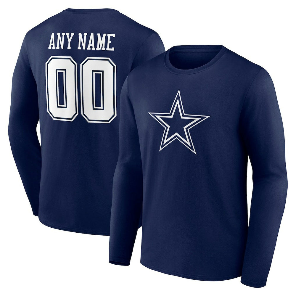 Dallas Cowboys Team Authentic Personalized Name & Number Long Sleeve T-Shirt | NFL Discount