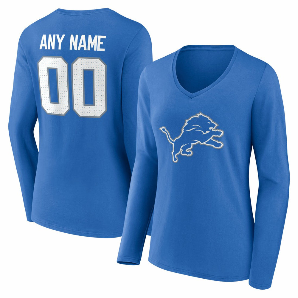 Detroit Lions Women's Team Authentic Personalized Name & Number Long Sleeve V-Neck T-Shirt | NFL Sale