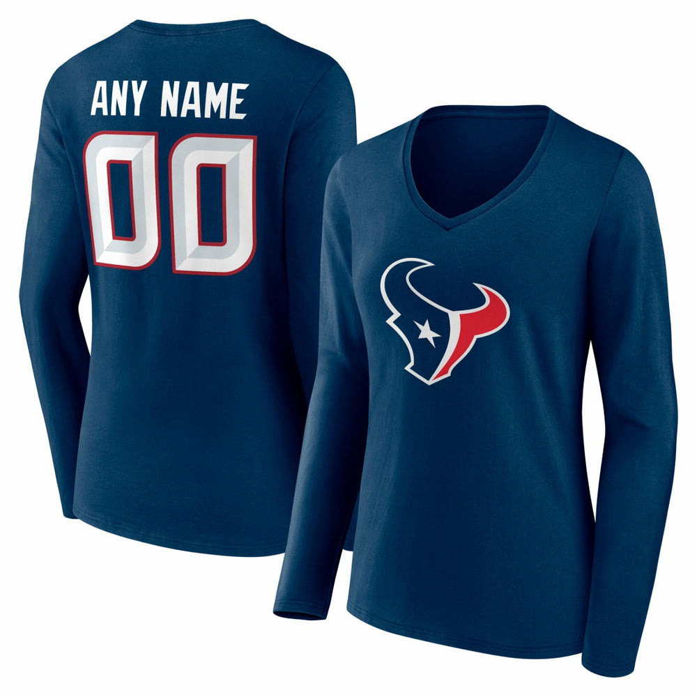 Houston Texans Women's Team Authentic Personalized Name & Number Long Sleeve V-Neck T-Shirt | NFL New