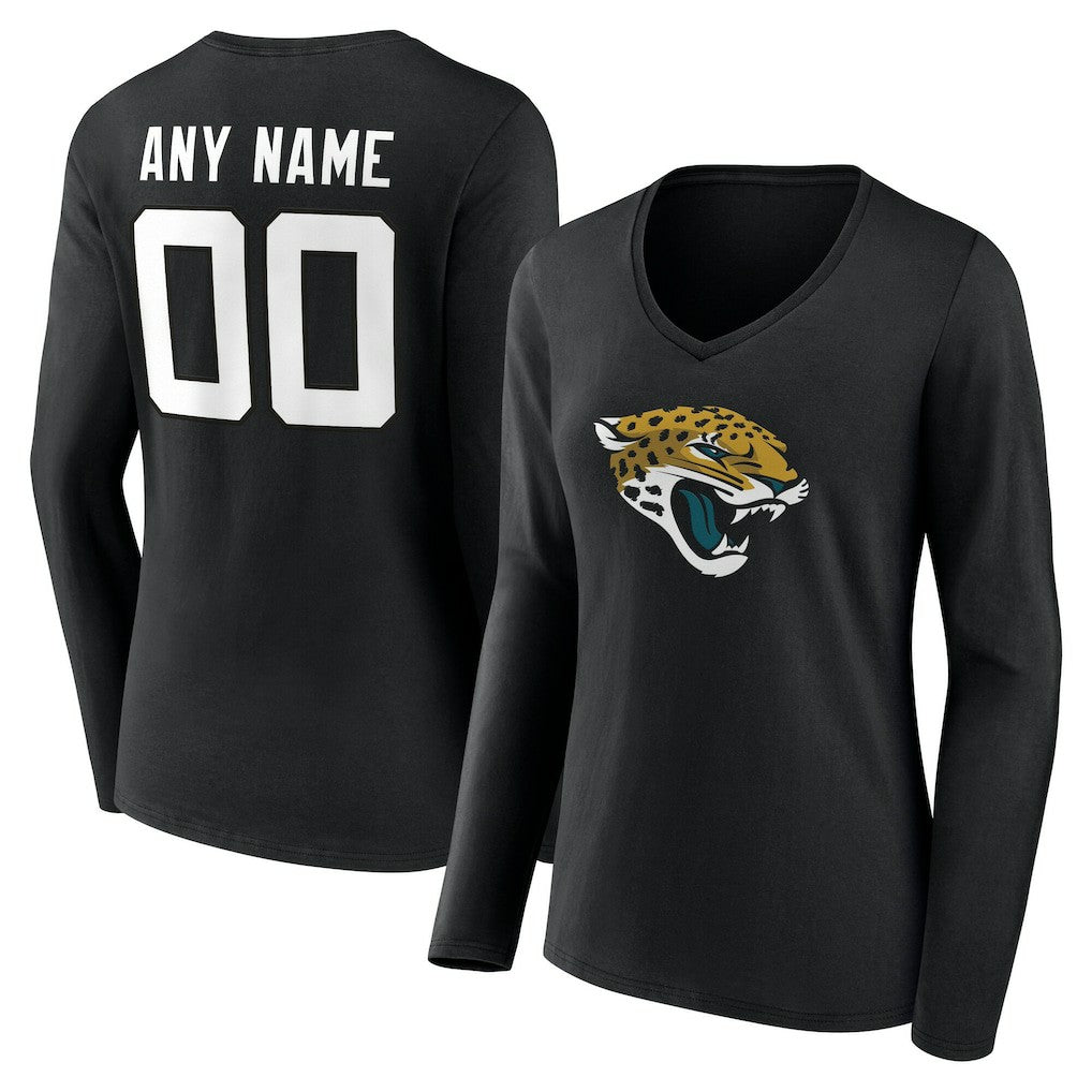 Jacksonville Jaguars Women's Team Authentic Personalized Name & Number Long Sleeve V-Neck T-Shirt | NFL Discount