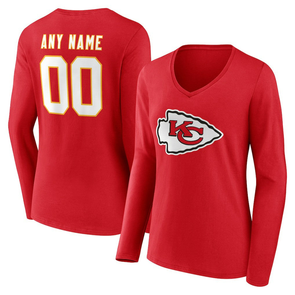 Kansas City Chiefs Women's Team Authentic Personalized Name & Number Long Sleeve V-Neck T-Shirt | NFL On sale