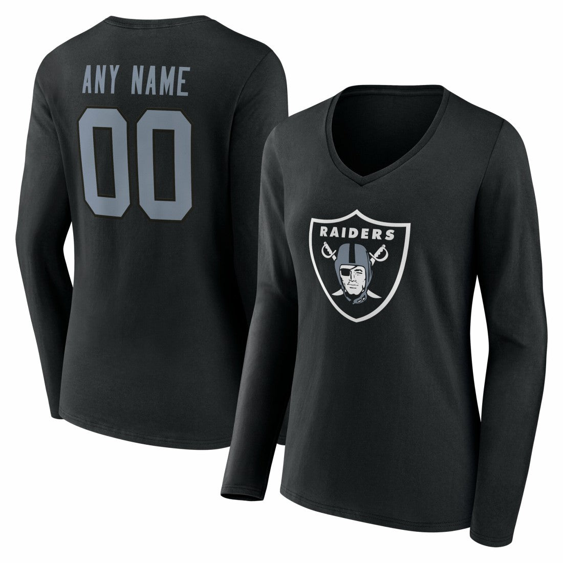 Las Vegas Raiders Women's Team Authentic Personalized Name & Number Long Sleeve V-Neck T-Shirt | NFL New