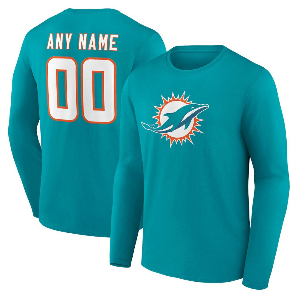 Miami Dolphins Team Authentic Personalized Name & Number Long Sleeve T-Shirt | NFL Outlet