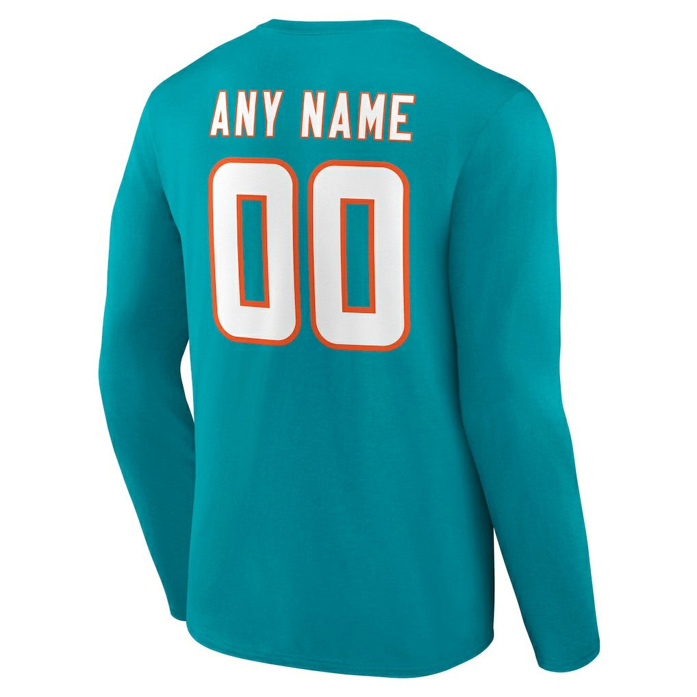 Miami Dolphins Team Authentic Personalized Name & Number Long Sleeve T-Shirt | NFL Outlet