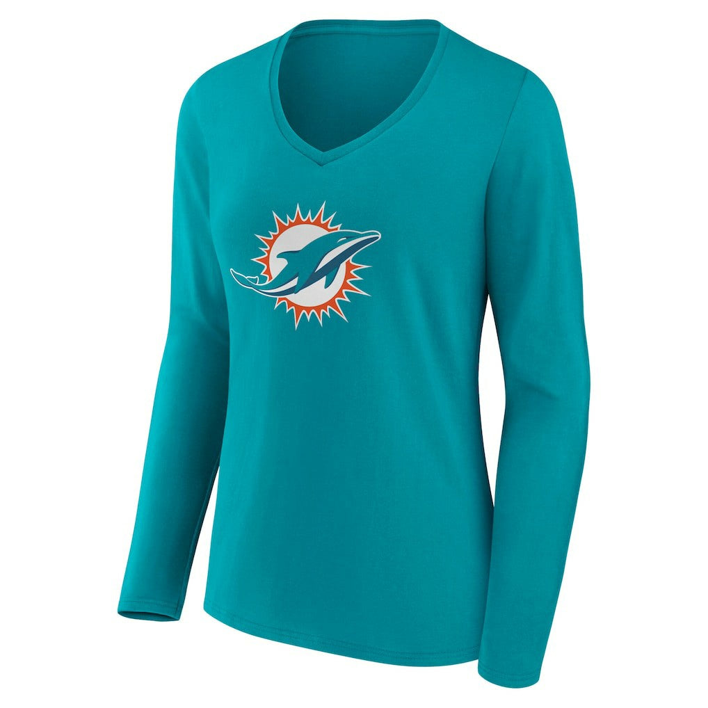 Miami Dolphins Women's Team Authentic Personalized Name & Number Long Sleeve V-Neck T-Shirt | NFL On sale