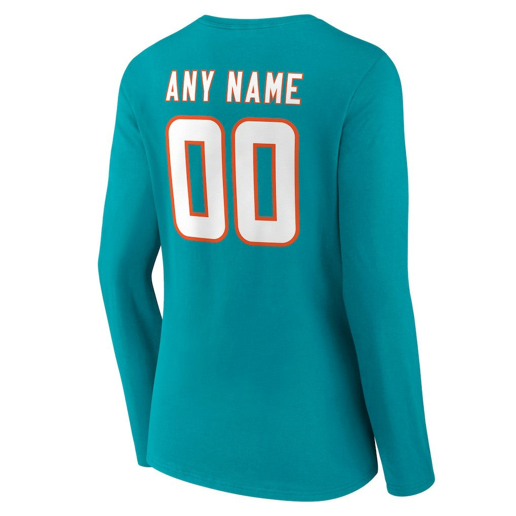 Miami Dolphins Women's Team Authentic Personalized Name & Number Long Sleeve V-Neck T-Shirt | NFL On sale