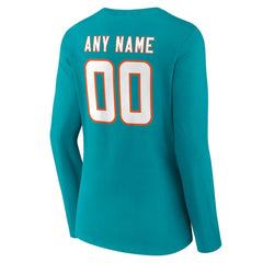 Miami Dolphins Women's Team Authentic Personalized Name & Number Long Sleeve V-Neck T-Shirt | NFL On sale