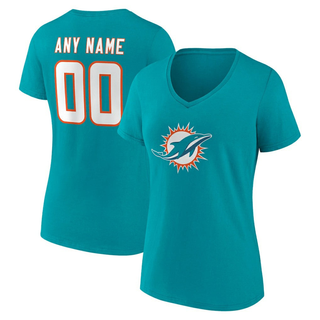 Miami Dolphins Women's Team Authentic Personalized Name & Number V-Neck T-Shirt | NFL Near me