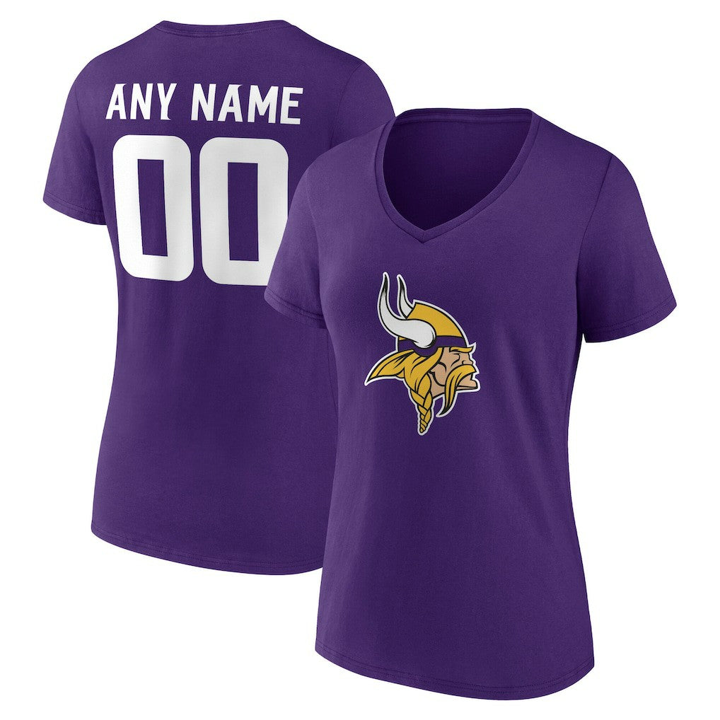 Minnesota Vikings Women's Team Authentic Personalized Name & Number V-Neck T-Shirt | NFL New