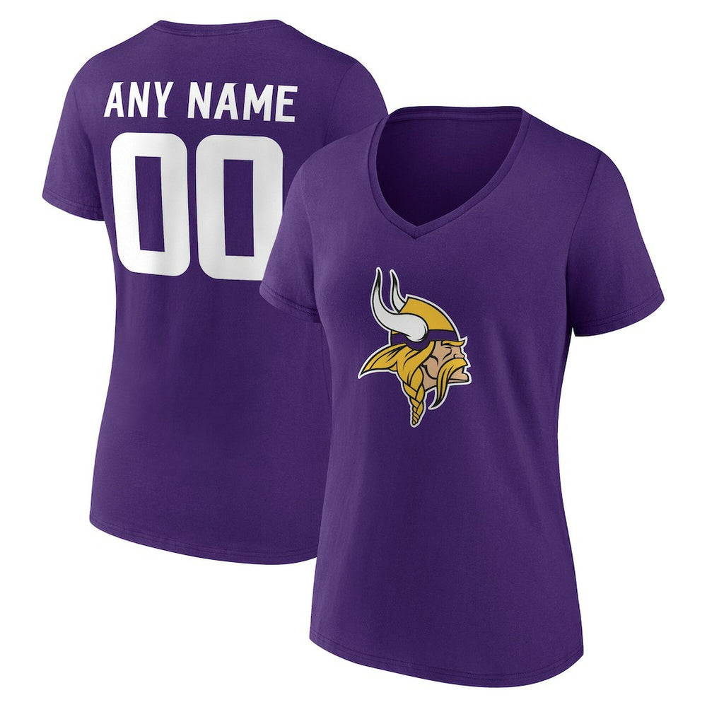 Minnesota Vikings Women's Team Authentic Personalized Name & Number V-Neck T-Shirt | NFL New