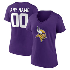 Minnesota Vikings Women's Team Authentic Personalized Name & Number V-Neck T-Shirt | NFL New