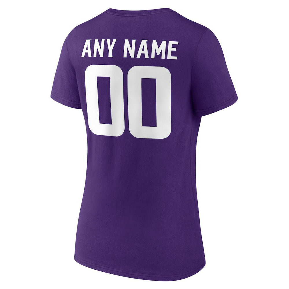 Minnesota Vikings Women's Team Authentic Personalized Name & Number V-Neck T-Shirt | NFL New