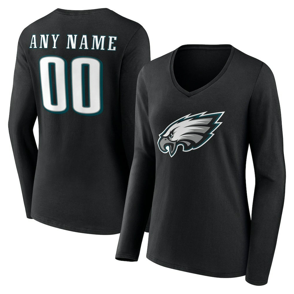 Philadelphia Eagles Women's Team Authentic Personalized Name & Number Long Sleeve V-Neck T-Shirt | NFL New
