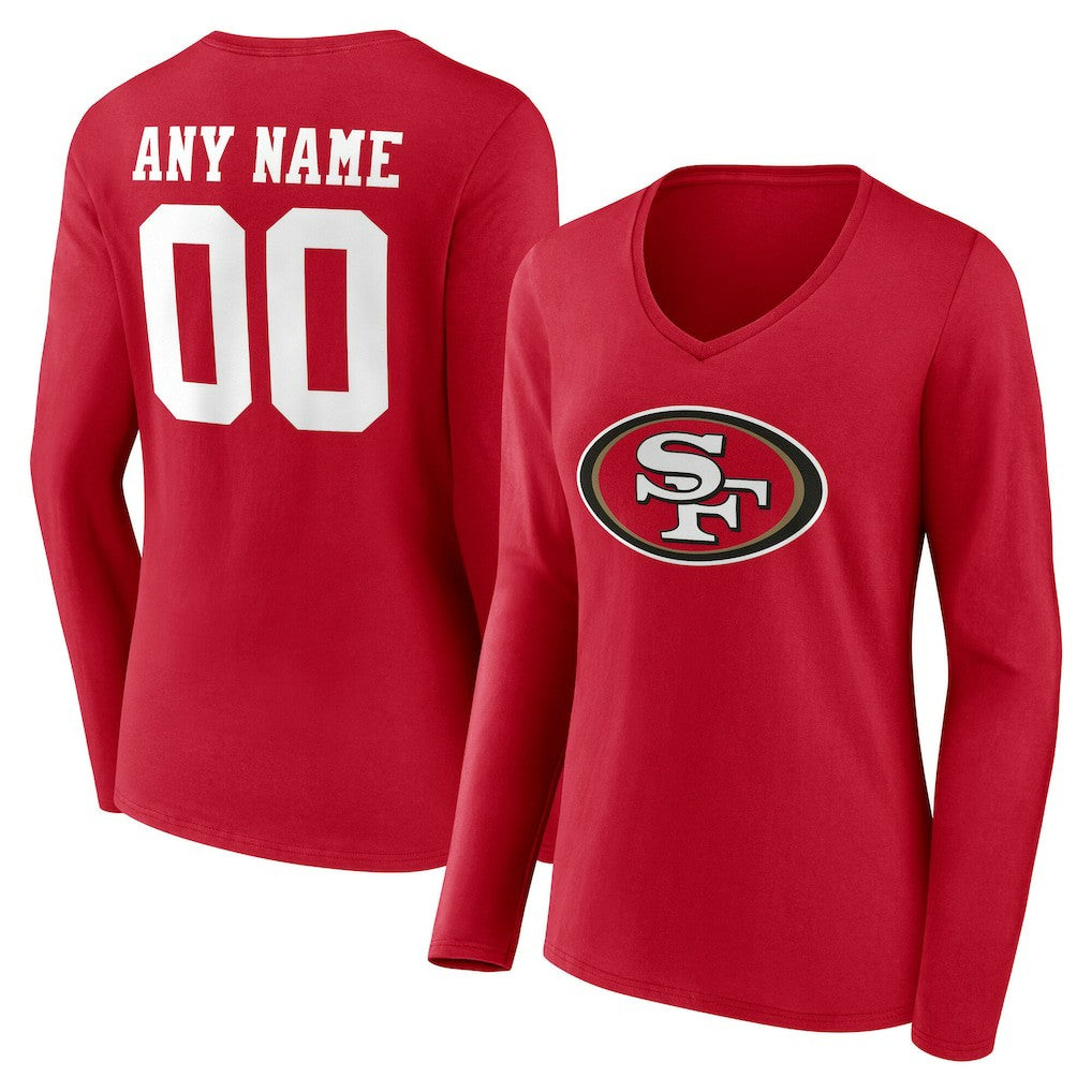 San Francisco 49ers Women's Team Authentic Personalized Name & Number Long Sleeve V-Neck T-Shirt | NFL Sale
