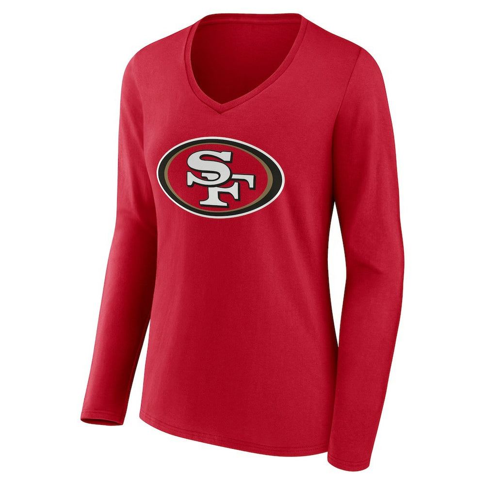 San Francisco 49ers Women's Team Authentic Personalized Name & Number Long Sleeve V-Neck T-Shirt | NFL Sale