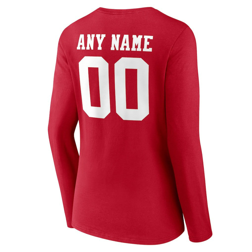 San Francisco 49ers Women's Team Authentic Personalized Name & Number Long Sleeve V-Neck T-Shirt | NFL Sale