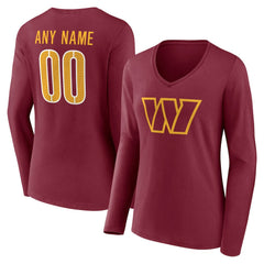 Washington Commanders Women's Team Authentic Personalized Name & Number Long Sleeve V-Neck T-Shirt | NFL Outlet