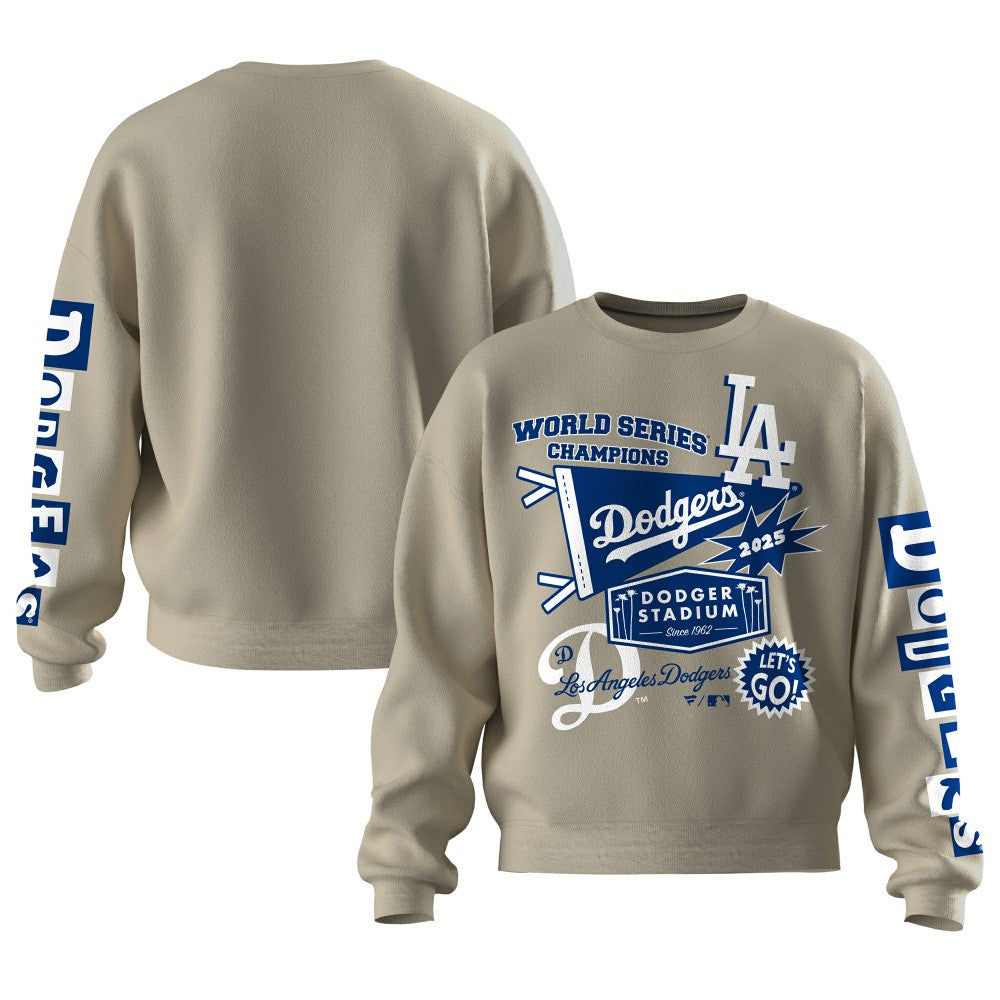 Los Angeles Dodgers Fanatics Women's 2025 World Series Champions Pennant Spirit Jersey Fleece Sweatshirt - MLB Jerseys
